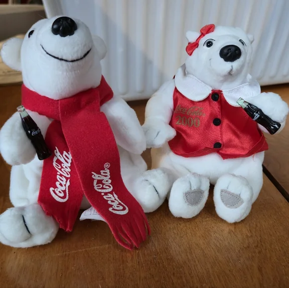 Coca-Cola Vintage Polar Bear Plush Set 1998 1999 Red Scarf Vest Mascot 2pc - Picture 3 of 11